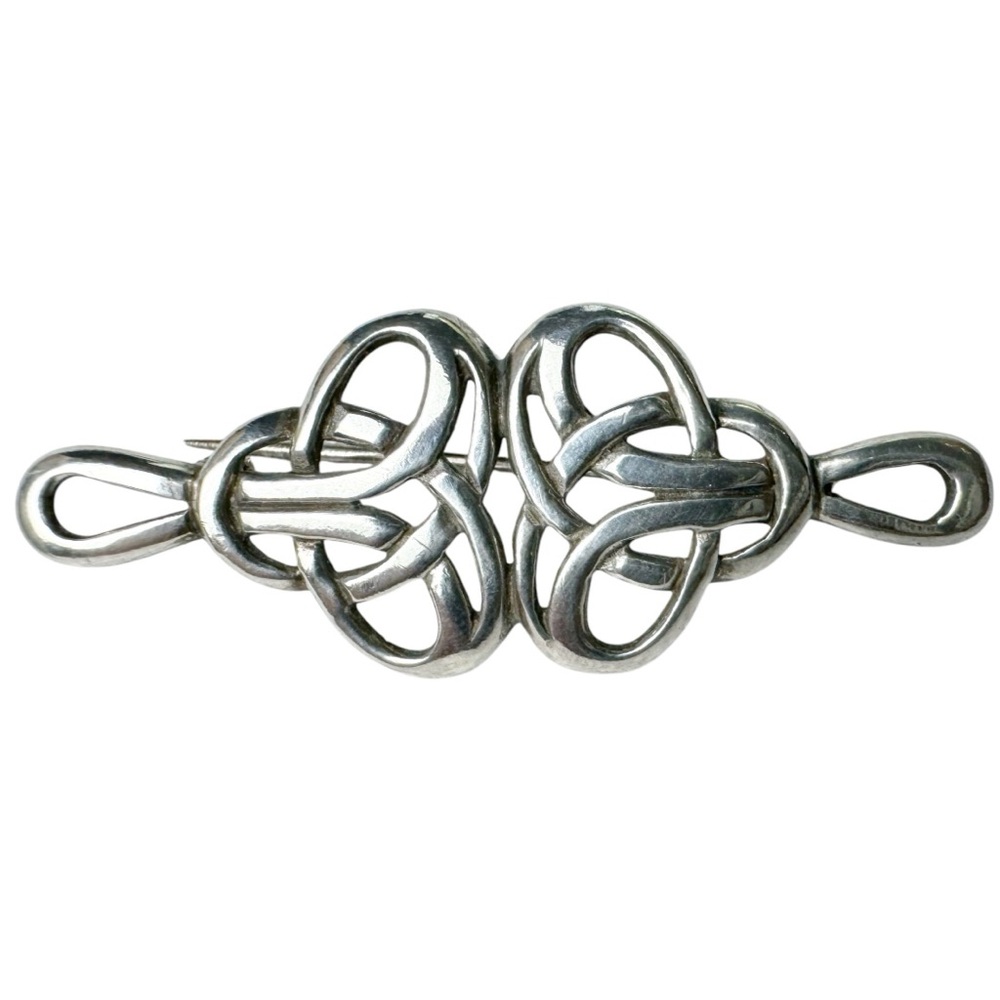 Hallmarked Silver Celtic Infinity Knot Bar Brooch - image 1